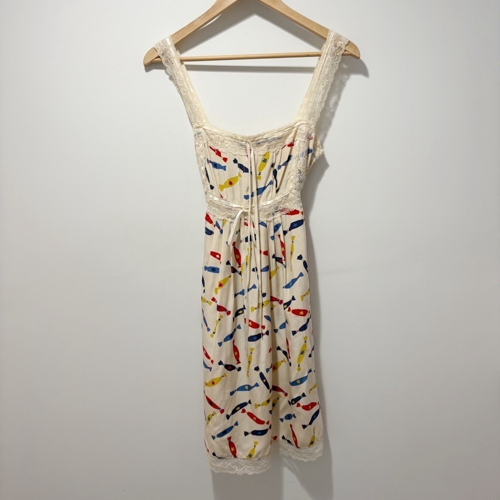Betsey Johnson Vintage Y2K Candy Print 100% Silk Slip Dress Size 6 Babydoll